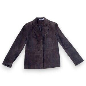 Madison Studio Suede Blazer Jacket-Size 6-Lined-Floral Embroidery-Split Cuffs